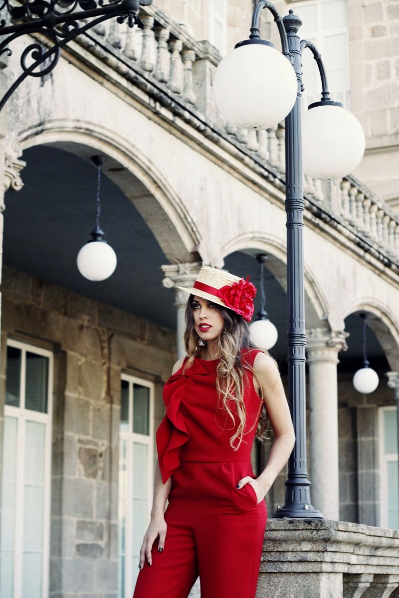 jumpsuit mono de vestir rojo con volante para boda arimoka